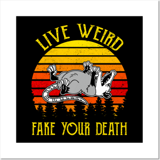 Live Weird Fake Your Death Opossum Ugly Cats Retro Vintage Posters and Art